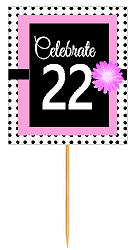 22nd Happy Birthday Black Polka Dot Novelty Cupcake Decoration Topper Picks -12ct