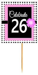 26th Happy Birthday Black Polka Dot Novelty Cupcake Decoration Topper Picks -12ct
