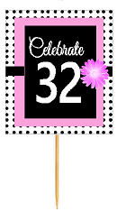 32nd Happy Birthday Black Polka Dot Novelty Cupcake Decoration Topper Picks -12ct