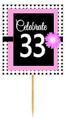 33rd Happy Birthday Black Polka Dot Novelty Cupcake Decoration Topper Picks -12ct