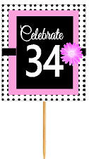 34th Happy Birthday Black Polka Dot Novelty Cupcake Decoration Topper Picks -12ct