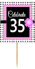 35th Happy Birthday Black Polka Dot Novelty Cupcake Decoration Topper Picks -12ct