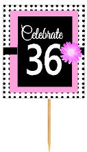 36th Happy Birthday Black Polka Dot Novelty Cupcake Decoration Topper Picks -12ct