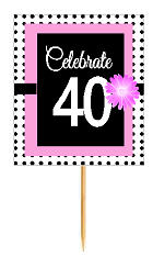40th Happy Birthday Black Polka Dot Novelty Cupcake Decoration Topper Picks -12ct