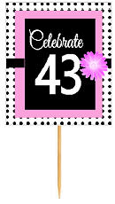 43rd Happy Birthday Black Polka Dot Novelty Cupcake Decoration Topper Picks -12ct