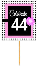 44th Happy Birthday Black Polka Dot Novelty Cupcake Decoration Topper Picks -12ct