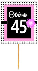 45th Happy Birthday Black Polka Dot Novelty Cupcake Decoration Topper Picks -12ct