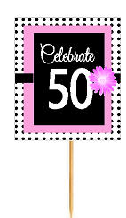 50th Happy Birthday Black Polka Dot Novelty Cupcake Decoration Topper Picks -12ct
