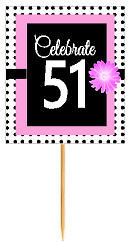 51st Happy Birthday Black Polka Dot Novelty Cupcake Decoration Topper Picks -12ct