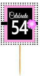 54th Happy Birthday Black Polka Dot Novelty Cupcake Decoration Topper Picks -12ct