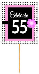 55th Happy Birthday Black Polka Dot Novelty Cupcake Decoration Topper Picks -12ct