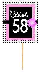 58th Happy Birthday Black Polka Dot Novelty Cupcake Decoration Topper Picks -12ct