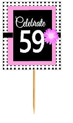 59th Happy Birthday Black Polka Dot Novelty Cupcake Decoration Topper Picks -12ct