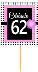 62nd Happy Birthday Black Polka Dot Novelty Cupcake Decoration Topper Picks -12ct