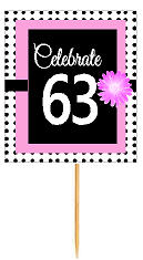 63rd Happy Birthday Black Polka Dot Novelty Cupcake Decoration Topper Picks -12ct