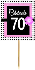 70th Happy Birthday Black Polka Dot Novelty Cupcake Decoration Topper Picks -12ct