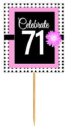 71st Happy Birthday Black Polka Dot Novelty Cupcake Decoration Topper Picks -12ct