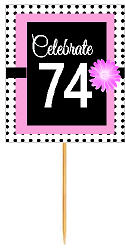 74th Happy Birthday Black Polka Dot Novelty Cupcake Decoration Topper Picks -12ct