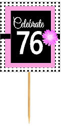 76th Happy Birthday Black Polka Dot Novelty Cupcake Decoration Topper Picks -12ct