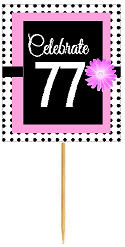 77th Happy Birthday Black Polka Dot Novelty Cupcake Decoration Topper Picks -12ct