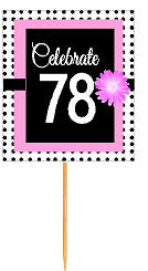 78th Happy Birthday Black Polka Dot Novelty Cupcake Decoration Topper Picks -12ct