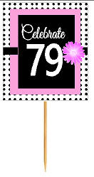 79th Happy Birthday Black Polka Dot Novelty Cupcake Decoration Topper Picks -12ct