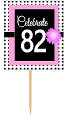 82nd Happy Birthday Black Polka Dot Novelty Cupcake Decoration Topper Picks -12ct