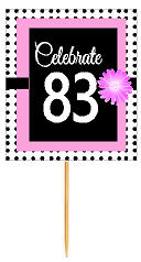 83rd Happy Birthday Black Polka Dot Novelty Cupcake Decoration Topper Picks -12ct