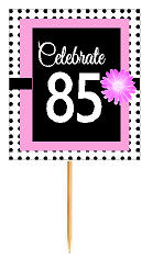 85th Happy Birthday Black Polka Dot Novelty Cupcake Decoration Topper Picks -12ct