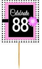 88th Happy Birthday Black Polka Dot Novelty Cupcake Decoration Topper Picks -12ct