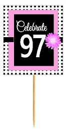 97th Happy Birthday Black Polka Dot Novelty Cupcake Decoration Topper Picks -12ct