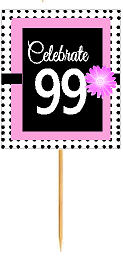 99th Happy Birthday Black Polka Dot Novelty Cupcake Decoration Topper Picks -12ct