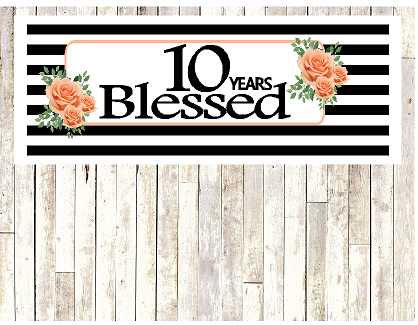 Number 10- 10th Birthday Anniversary Party Blessed Years Wall Decoration Banner 10 x 50inches
