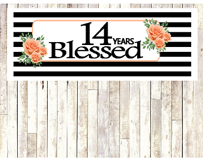 Number 14- 14th Birthday Anniversary Party Blessed Years Wall Decoration Banner 10 x 50inches