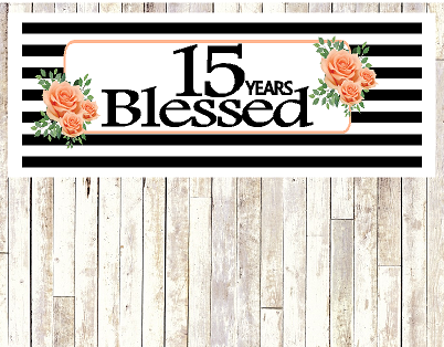Number 15- 15th Birthday Anniversary Party Blessed Years Wall Decoration Banner 10 x 50inches