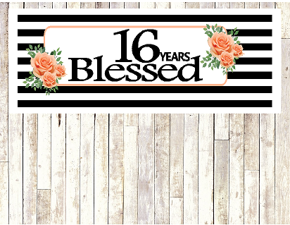 Number 16- 16th Birthday Anniversary Party Blessed Years Wall Decoration Banner 10 x 50inches