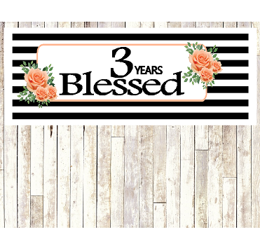 Number 3- 3rd Birthday Anniversary Party Blessed Years Wall Decoration Banner 10 x 50inches
