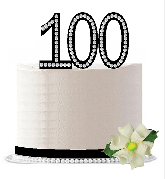 100th Birthday - Anniversary Rhinestone Bling Sparkle Cake Decoration Topper -Black