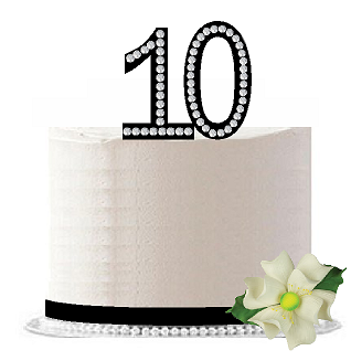 10th Birthday - Anniversary Rhinestone Bling Sparkle Cake Decoration Topper -Black