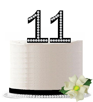 11th Birthday - Anniversary Rhinestone Bling Sparkle Cake Decoration Topper -Black