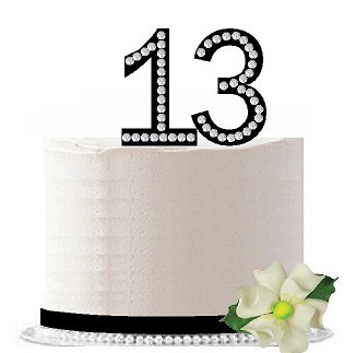 13th Birthday - Anniversary Rhinestone Bling Sparkle Cake Decoration Topper -Black