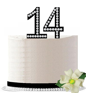14th Birthday - Anniversary Rhinestone Bling Sparkle Cake Decoration Topper -Black