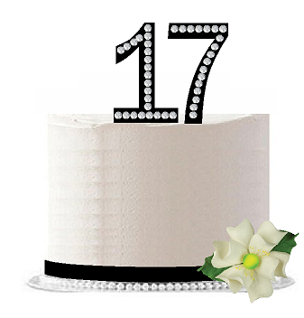17th Birthday - Anniversary Rhinestone Bling Sparkle Cake Decoration Topper -Black