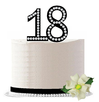 18th Birthday - Anniversary Rhinestone Bling Sparkle Cake Decoration Topper -Black