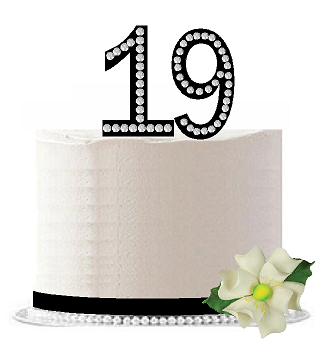 19th Birthday - Anniversary Rhinestone Bling Sparkle Cake Decoration Topper -Black