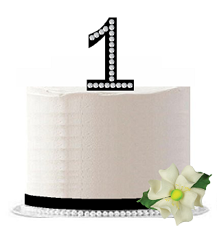 1st Birthday - Anniversary Rhinestone Bling Sparkle Cake Decoration Topper -Black
