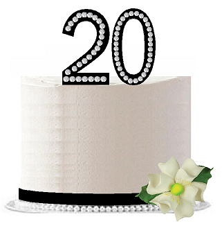20th Birthday - Anniversary Rhinestone Bling Sparkle Cake Decoration Topper -Black