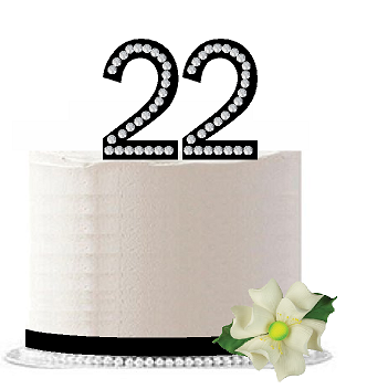 22nd Birthday - Anniversary Rhinestone Bling Sparkle Cake Decoration Topper -Black