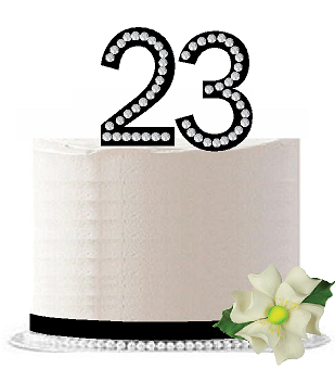 23rd Birthday - Anniversary Rhinestone Bling Sparkle Cake Decoration Topper -Black