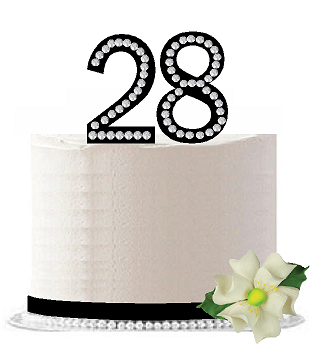 28th Birthday - Anniversary Rhinestone Bling Sparkle Cake Decoration Topper -Black